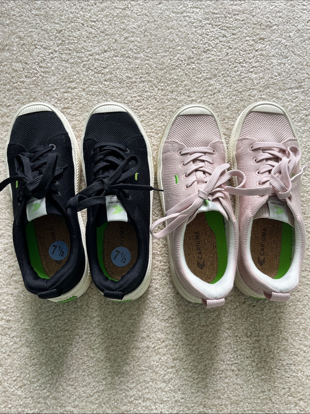 2 pairs of  Cariuma Lace-Up Sneakers in Black & Light Pink both size 7.5